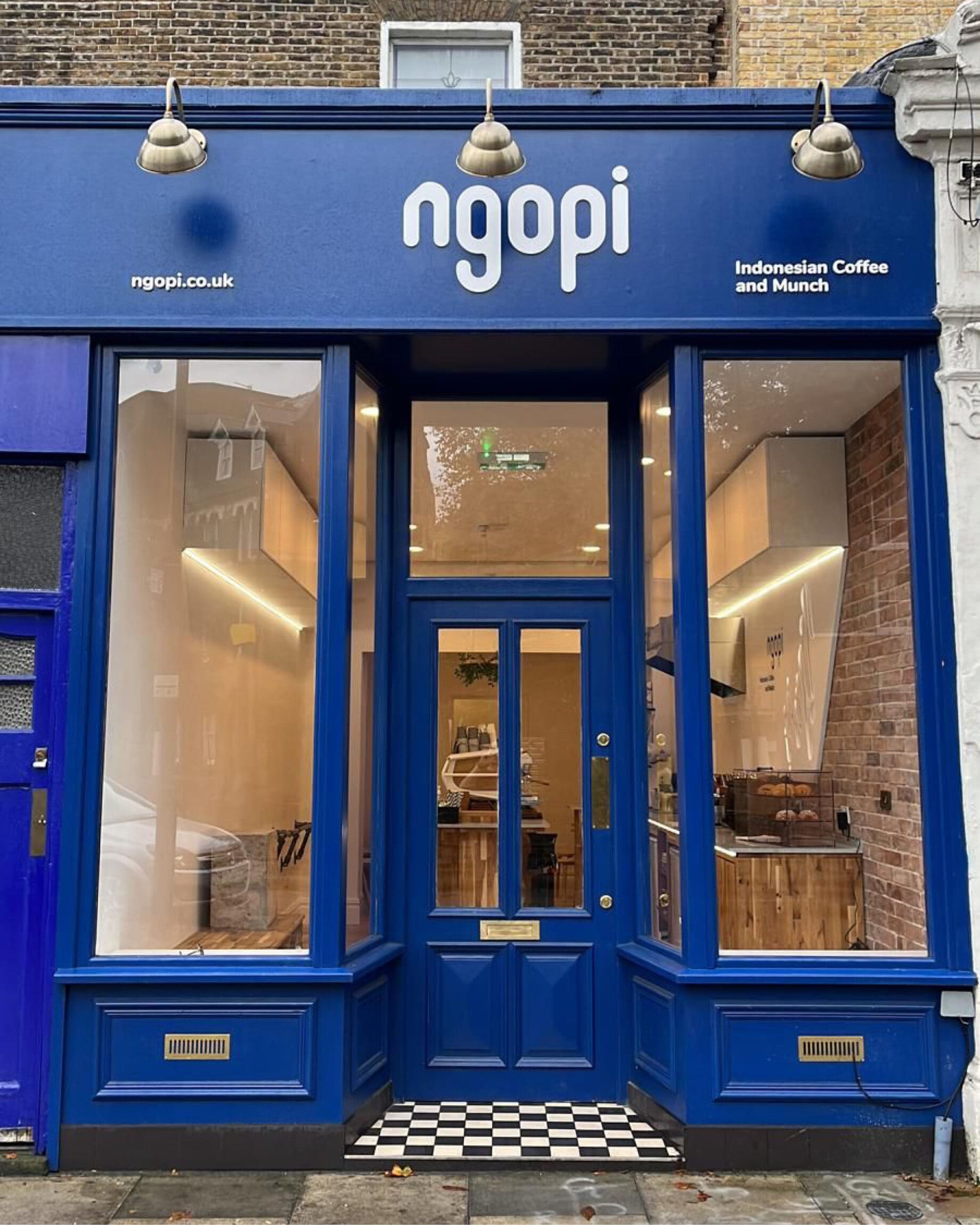 The best Asian cafes in London | The blue exterior of Ngopi, an Indonesian cafe in Dalston