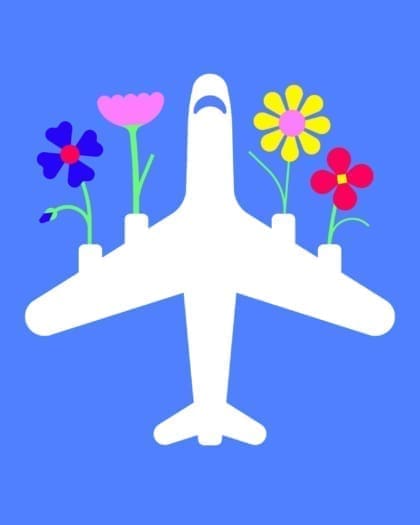 Can the airline industry be sustainable? A graphic illustration of an airplane by Giacomo Bagnara