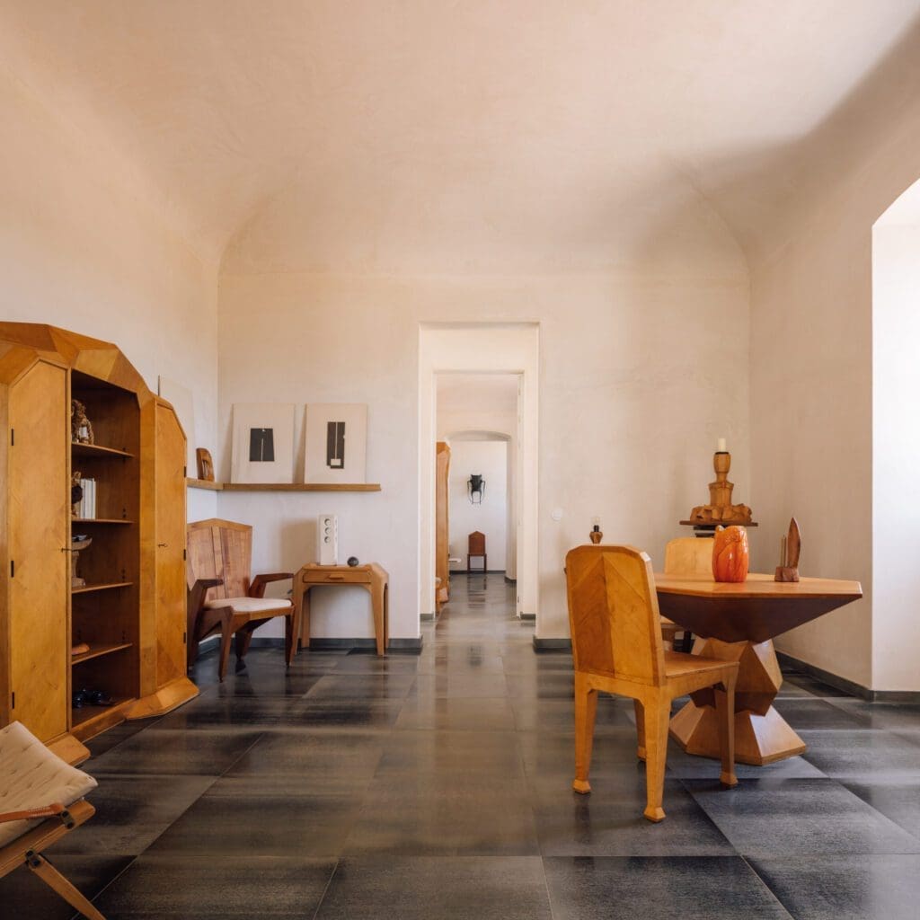 The most beautiful art and design destinations in Europe | The interiors of Dá Licença in Portugal, with anthroposophical design furnishing the whitewashed space