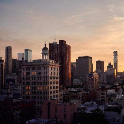 A picture of New York City's skyline at sunset