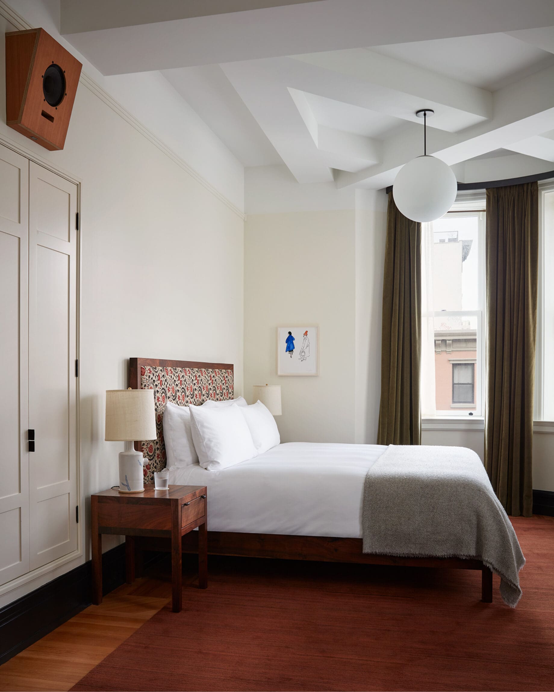 The best hotels in New York City | Olive and copper red tones in a room at Nine Orchard
