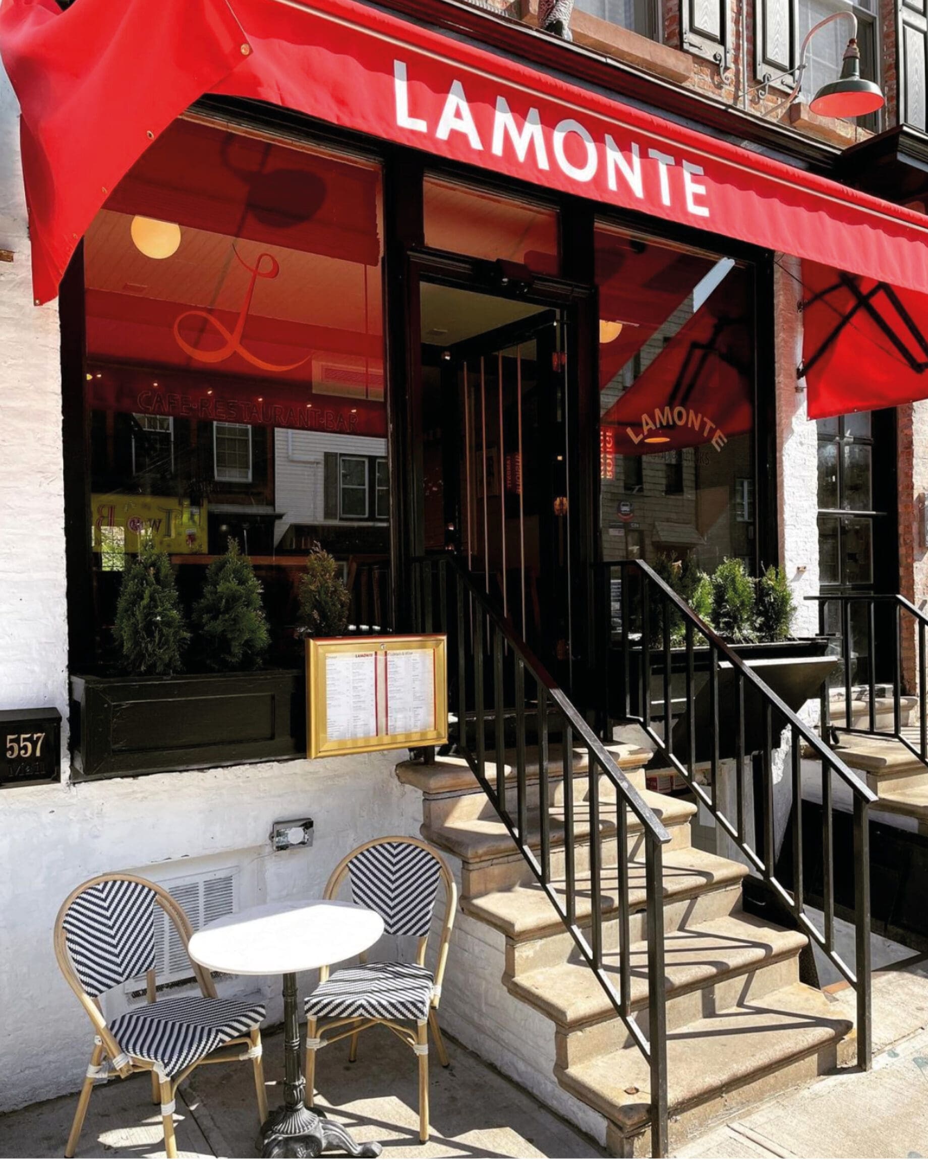The best restaurants in Williamsburg, NY | The exterior of Lamonte with a red awning