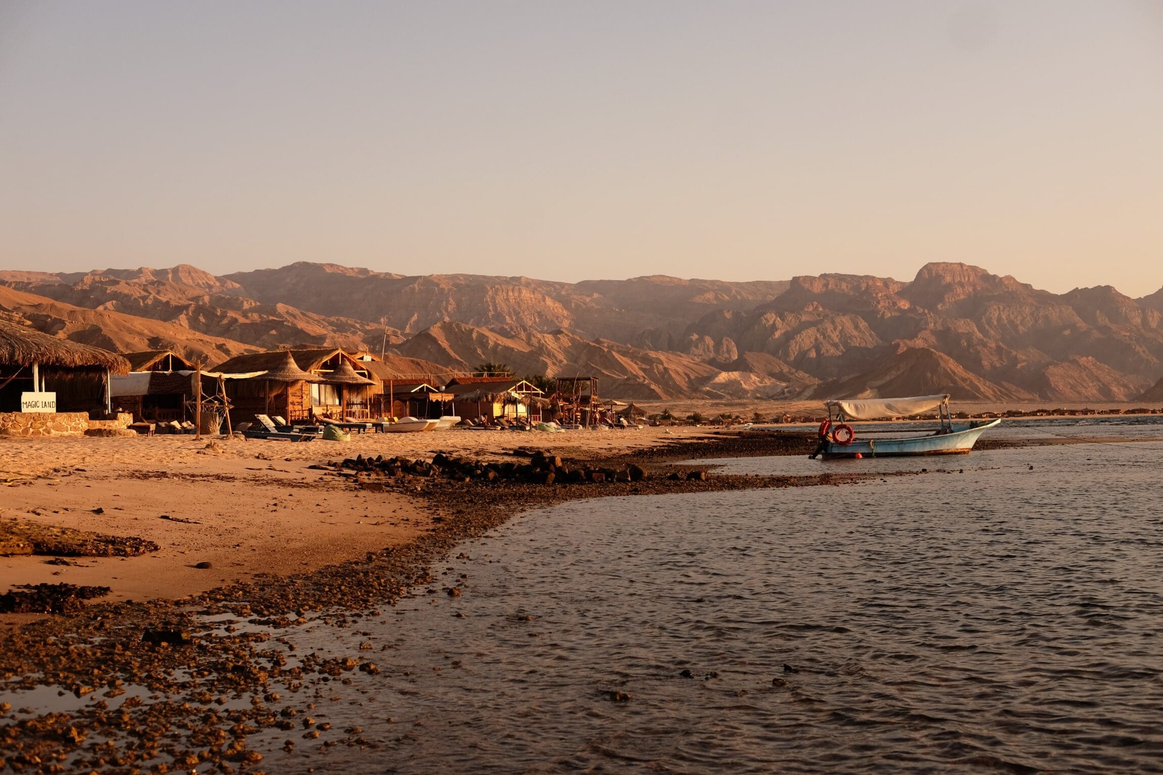 the sandy shoreline in Dahab, Egypt