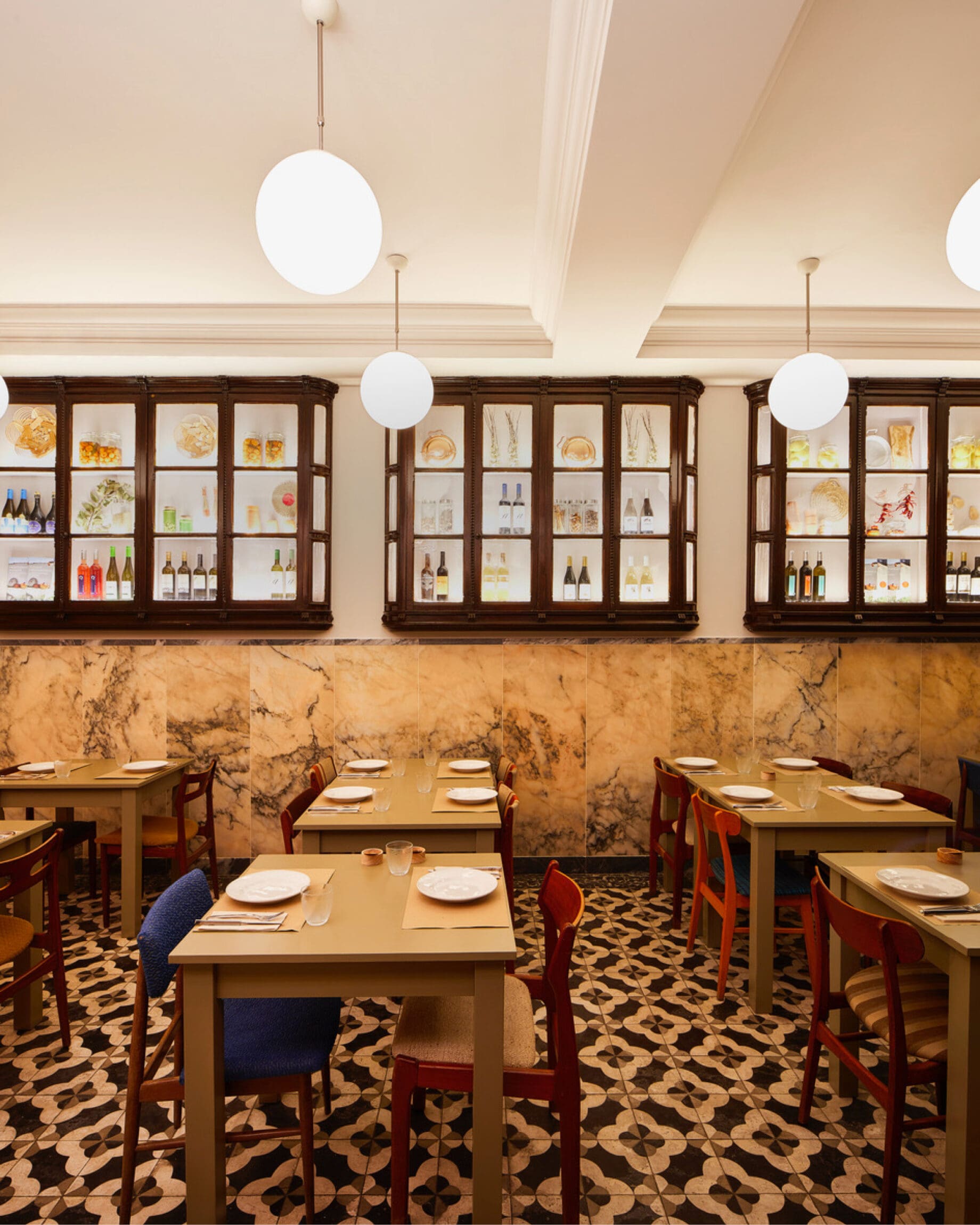 Tiled interiors at Taberna Albricoque in Santa Apolónia, Lisbon