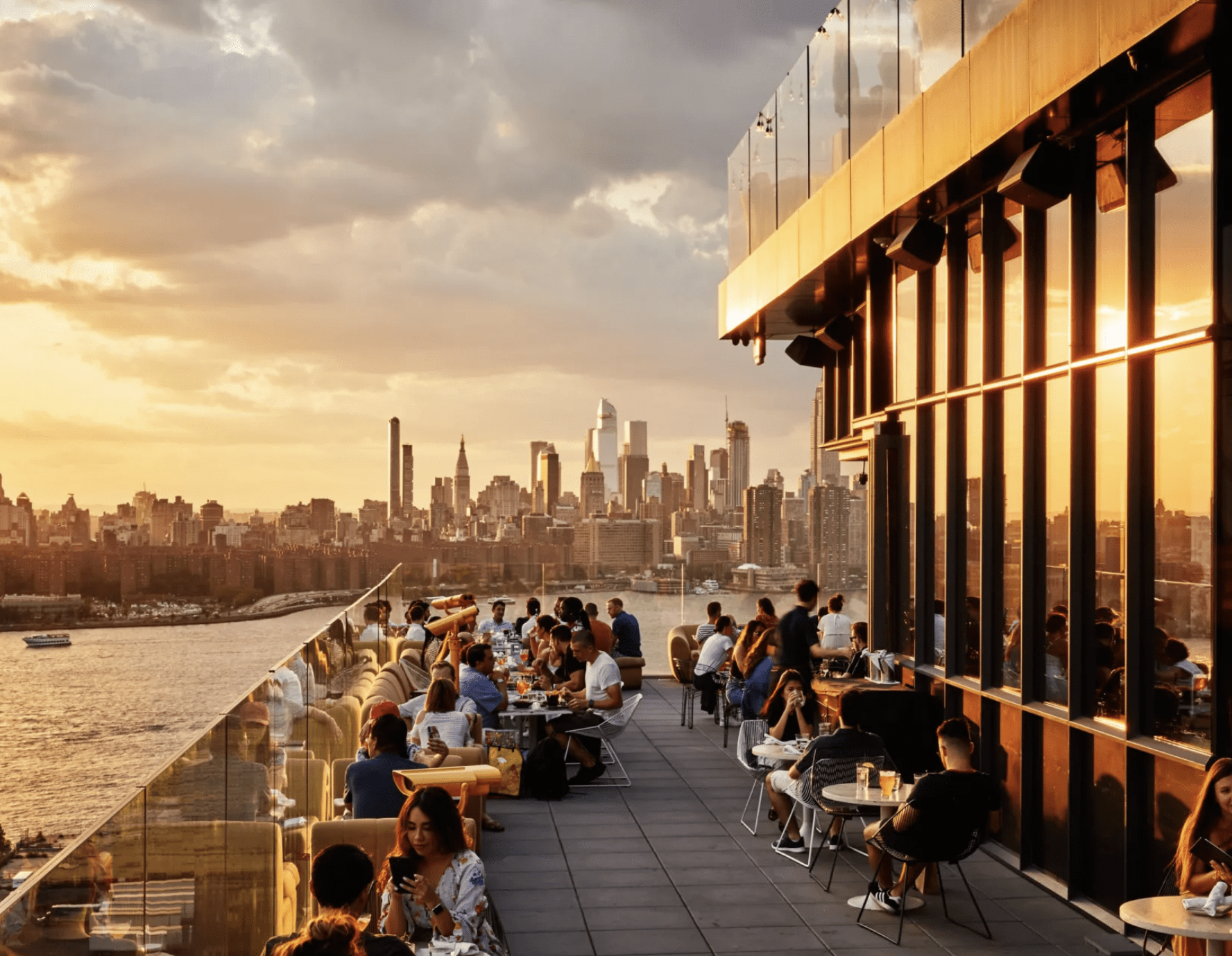 Sunset pictured at Westlight rooftop atop the William Vale Hotel in Brooklyn