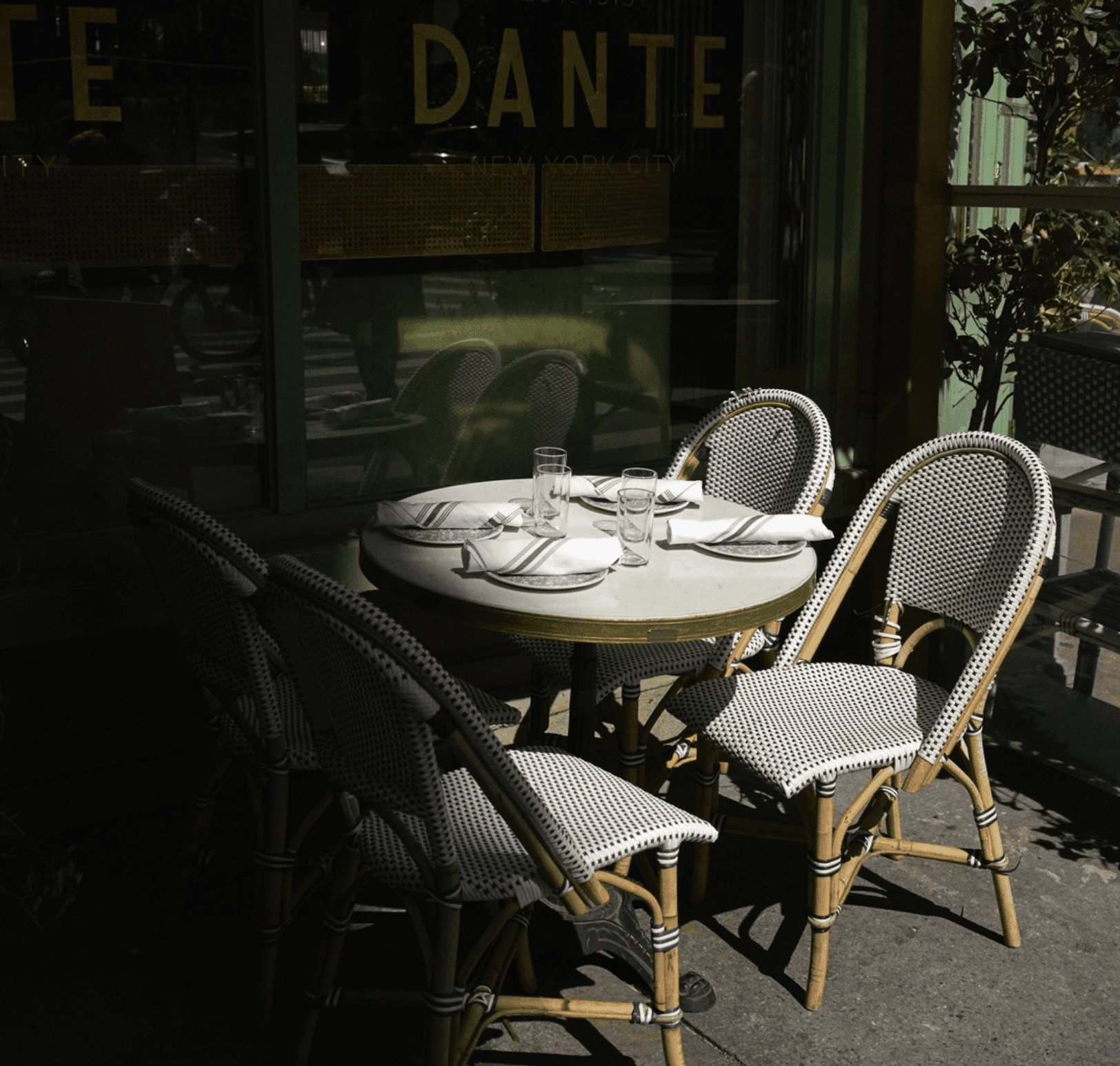 The best outdoor bars and restaurants in New York City | Bistro chairs outside Dante West Village