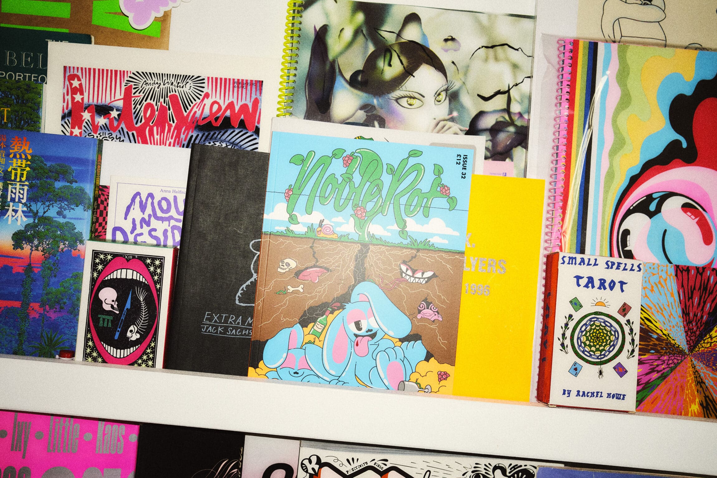 Books on a shelf in Hattie Stewart's London studio