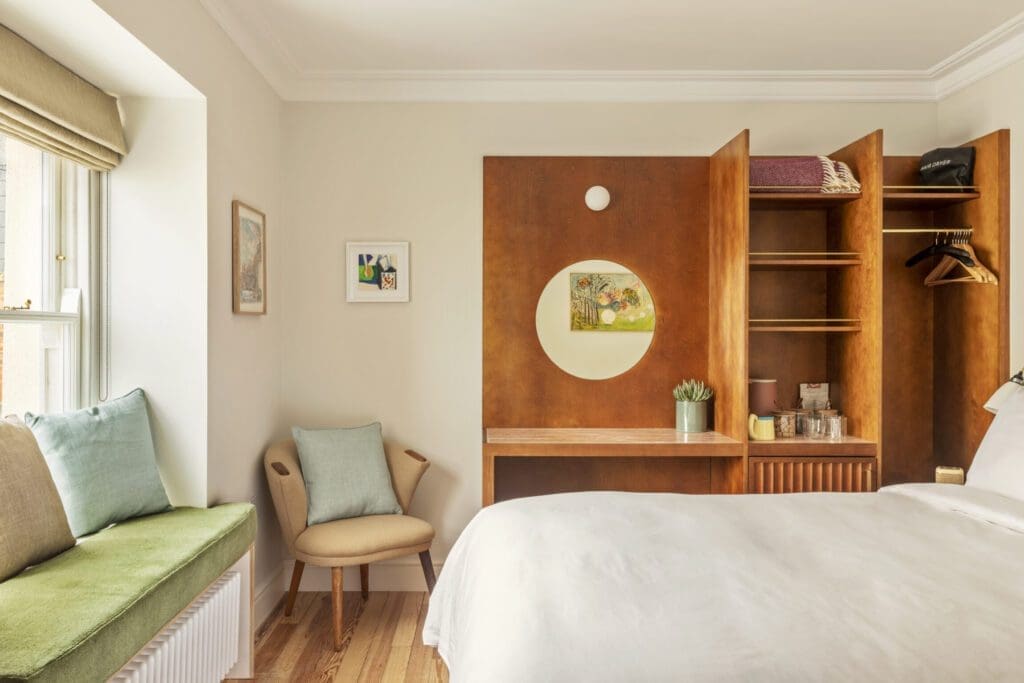 A weekend guide to Margate | A bedroom at Fort Road Hotel, with bespoke teak wardrobe
