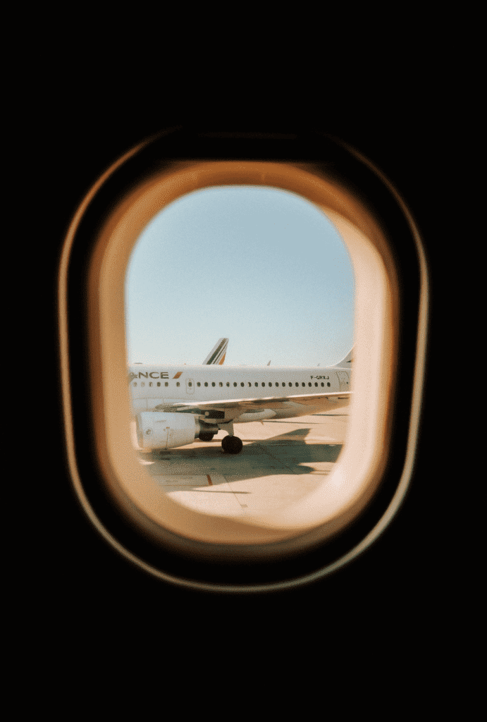 A view of an Air France flight from a airplane window 