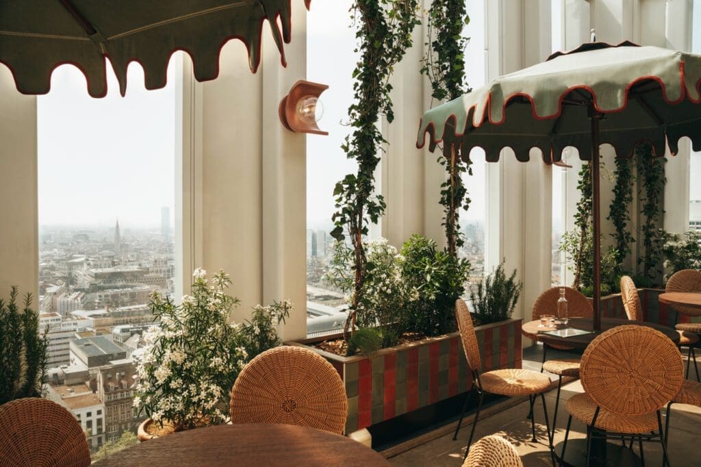 The Hoxton Brussels rooftop bar with views of the city