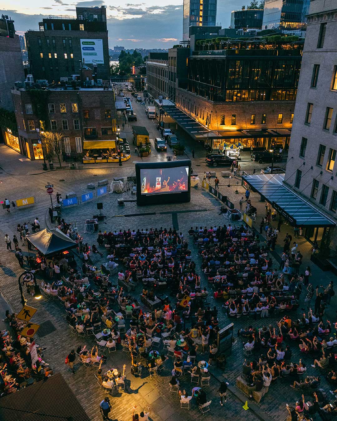 Aerial shot of Rooftop Films alfresco cinema
