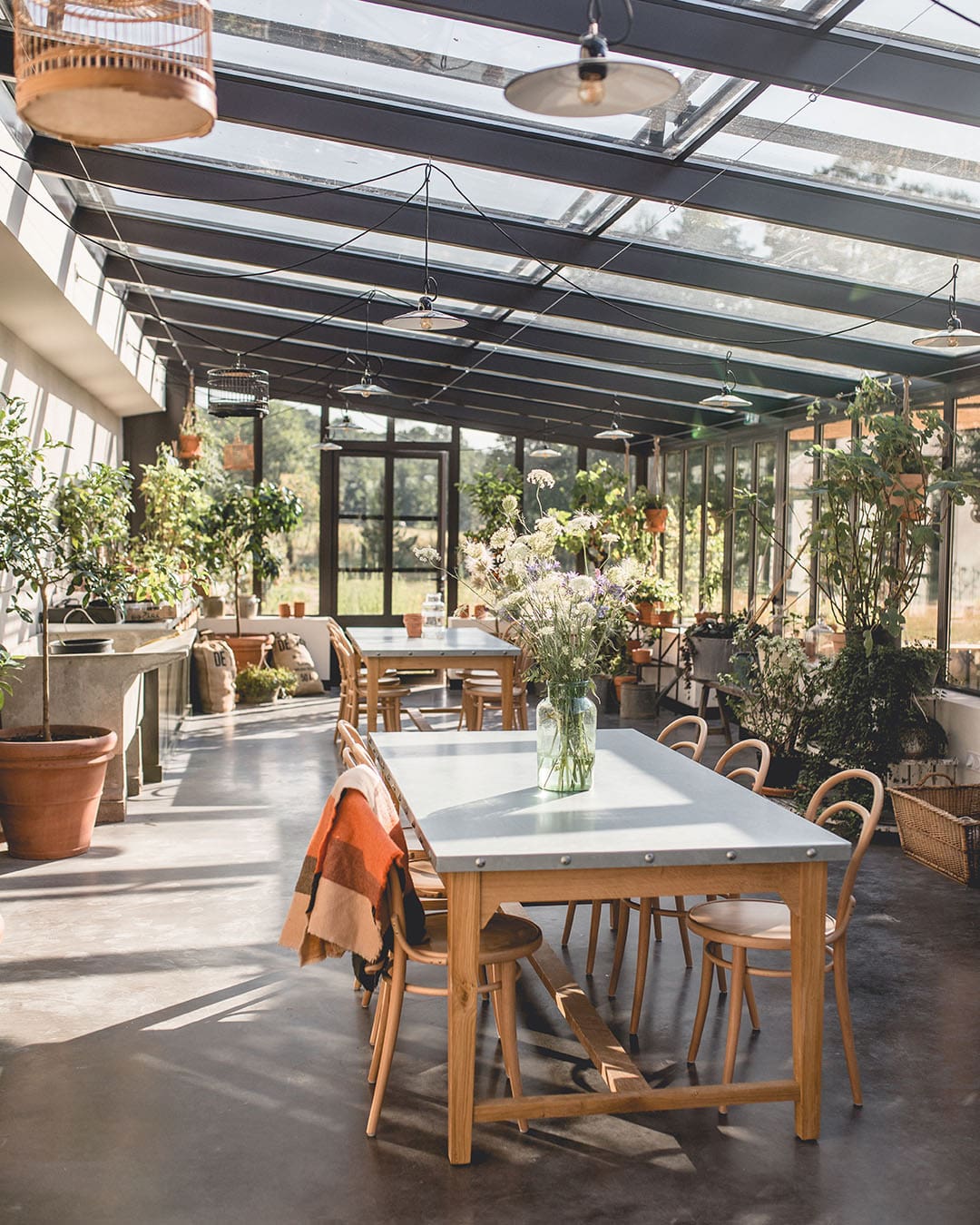 the conservatory restaurant at Le Barn