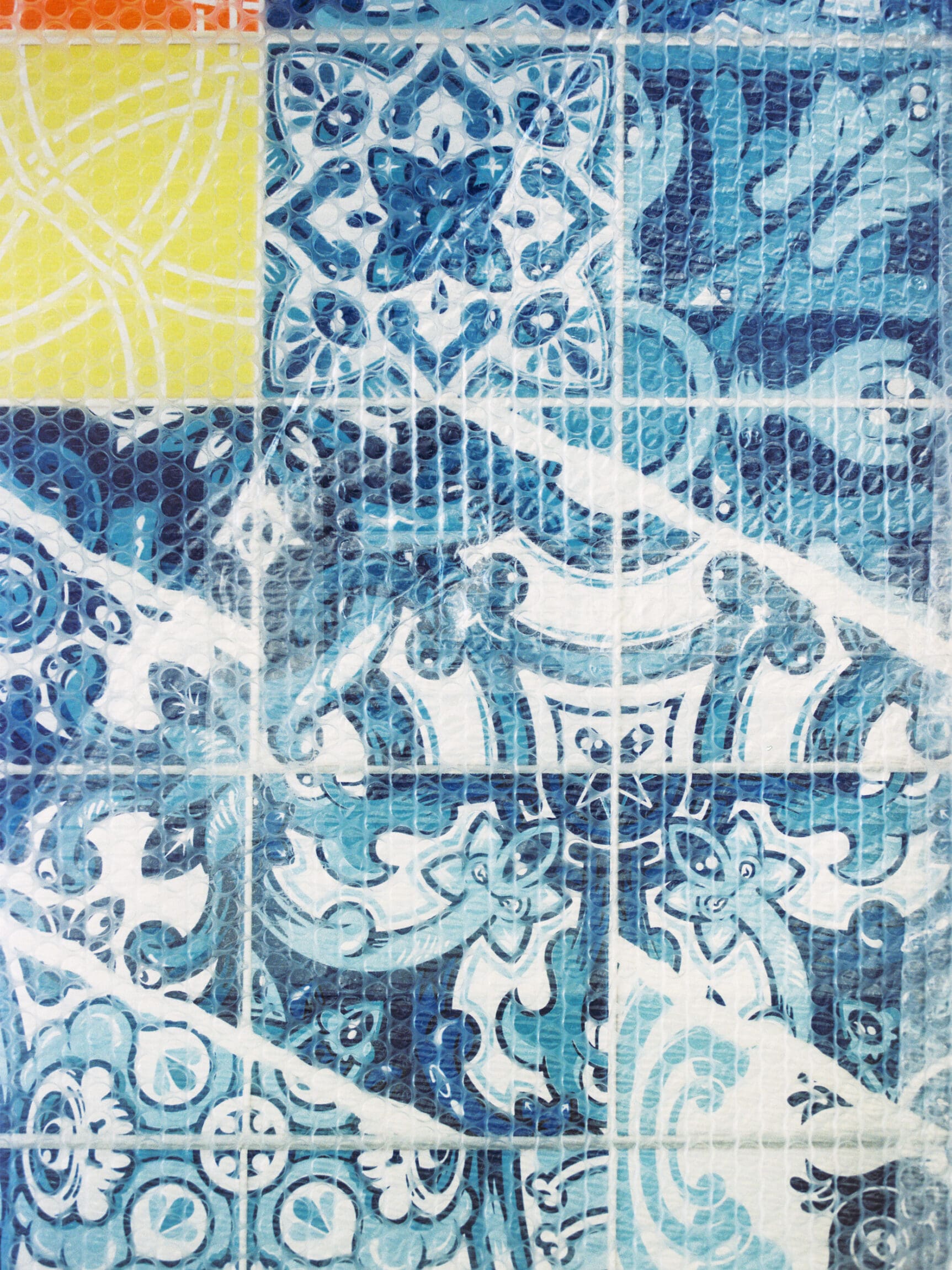 Diogo Machado, aka Add Fuel, on reinterpreting Portuguese azulejo tiles | A tile work by Diogo Machado, wrapped in bubble wrap