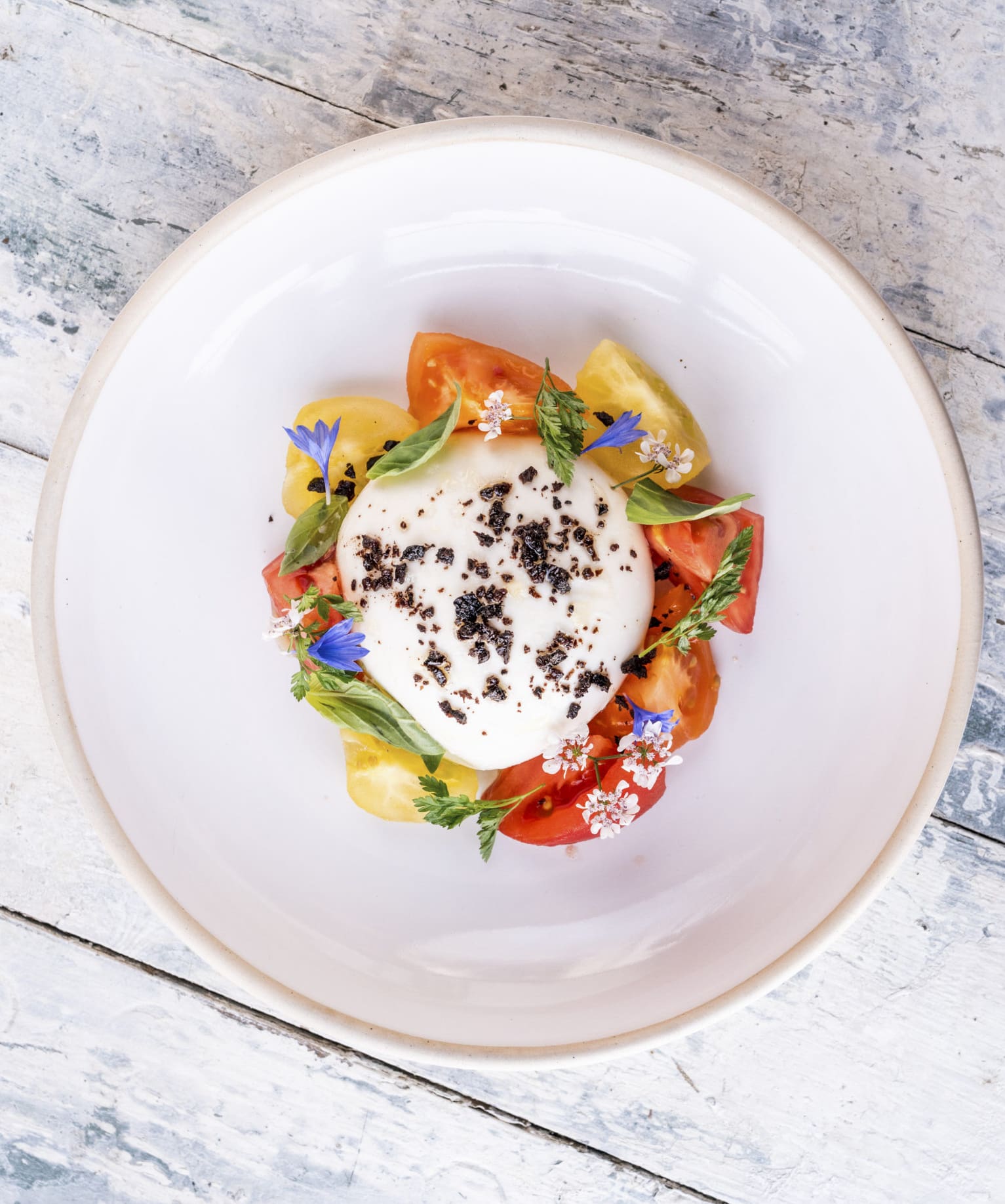The best farm-to-table restaurants in the UK | A colourful burrata dish at Chalk, Wiston Estate