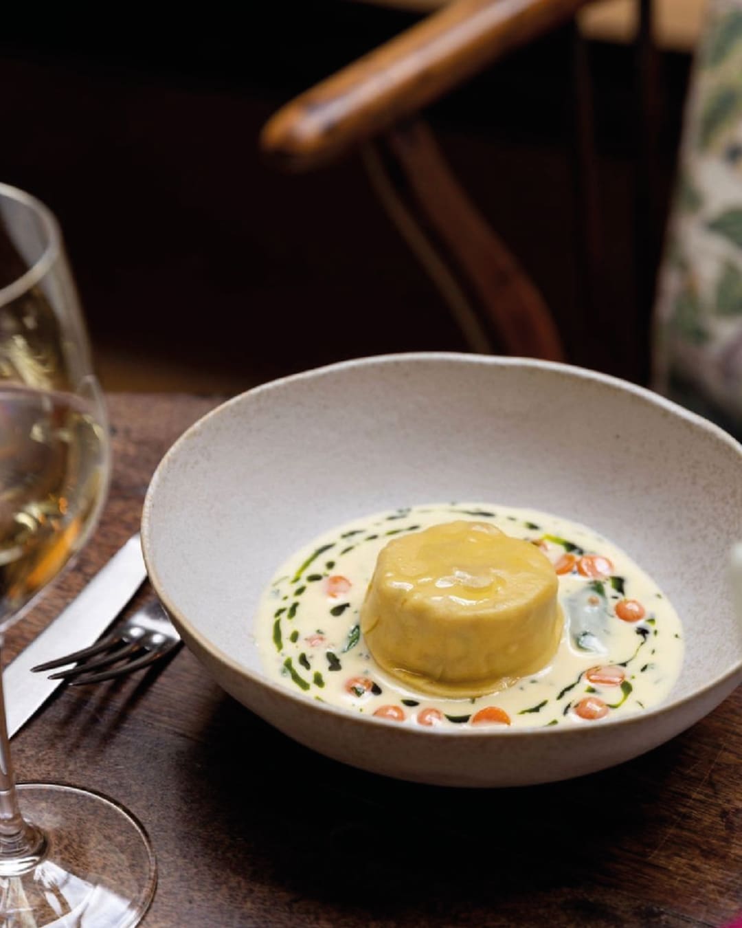 The best farm-to-table restaurants in the UK | Raviolo of confit rabbit with mustard cream and carrot at The Wild Rabbit.