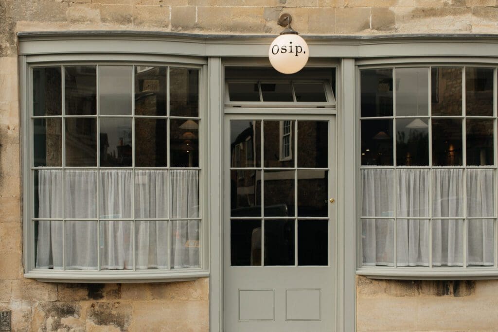 The best farm-to-table restaurants in the UK | Osip's sage doorway and windows in Bruton