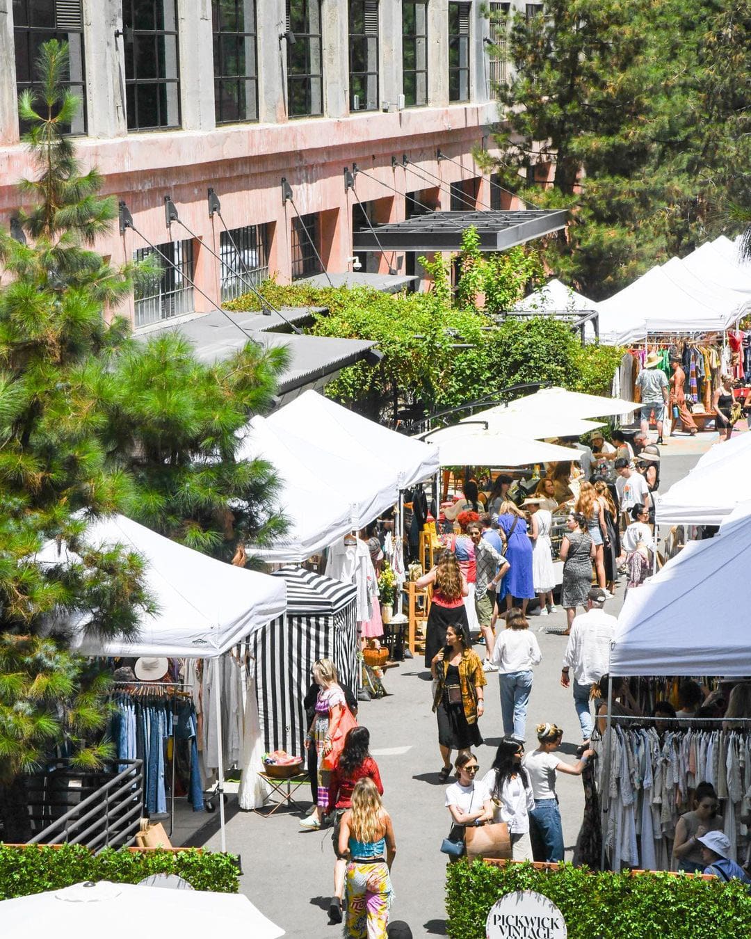 Stalls and shoppers at Pickwick Vintage Market