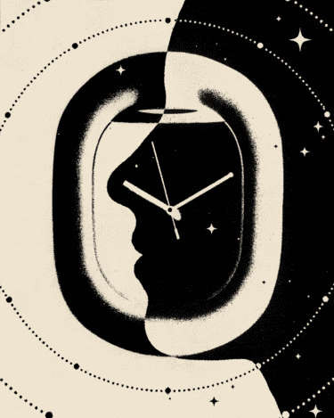 A monochrome illustration of a clock by Vartika Sharma