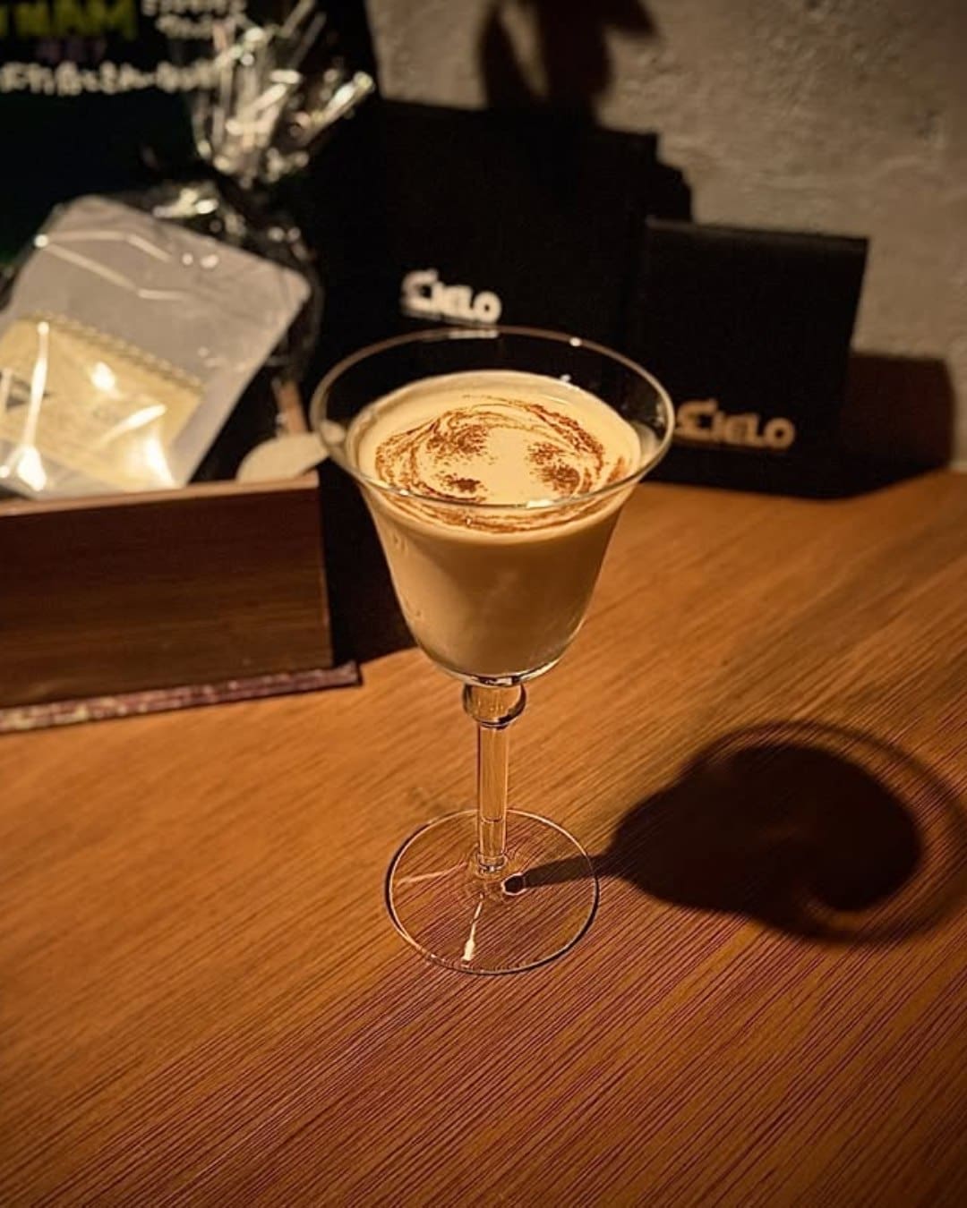A creamy coffee cocktail at Bar Cielo in Tokyo