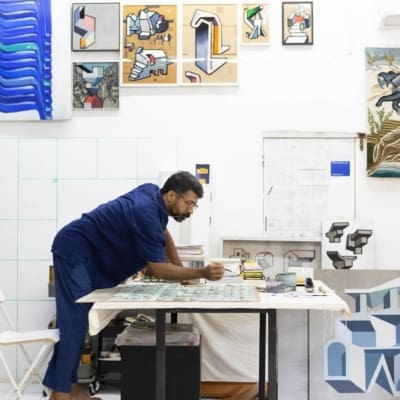 Sameer Kulavoor for ROADBOOK | Sameer Kulavoor working in his studio