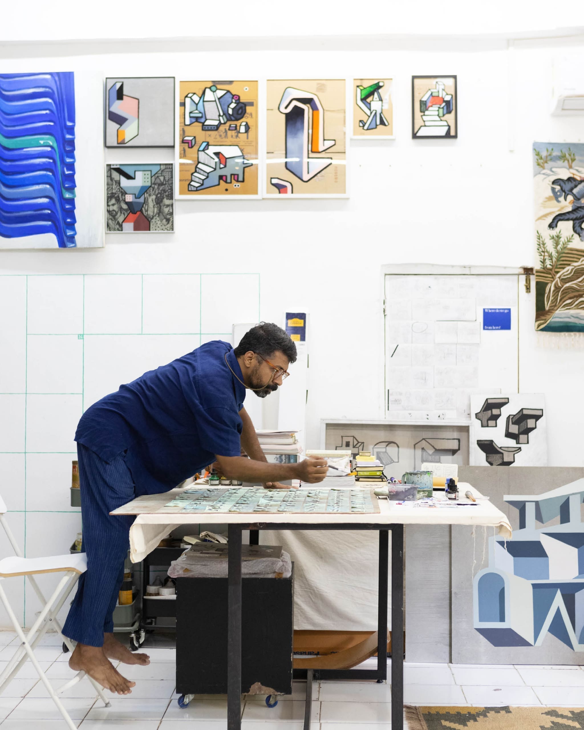 Sameer Kulavoor for ROADBOOK | Sameer Kulavoor working in his studio