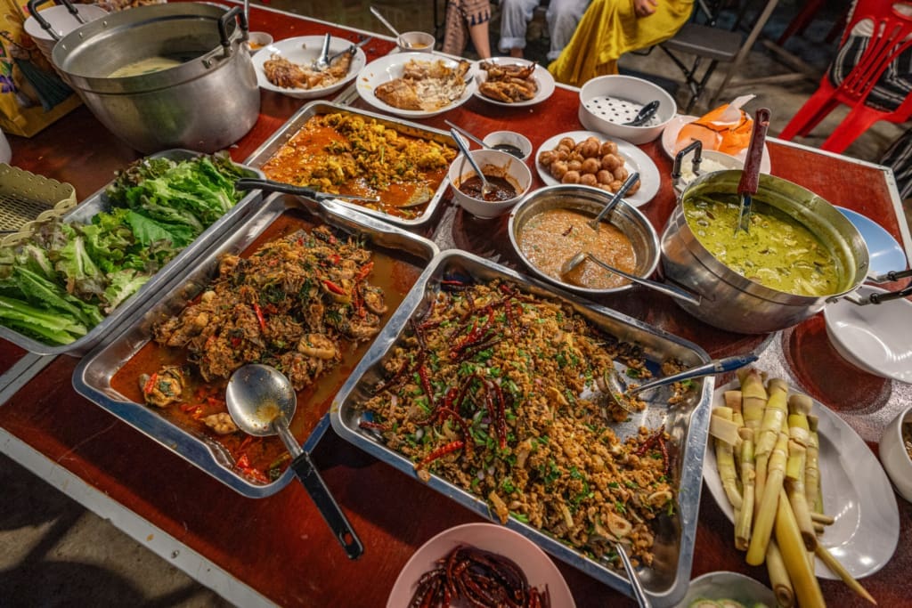 A trip to Thailand with Saiphin Moore, founder of Rosa's Thai | A feast at Saiphin's in Phetchabun: stir-fried catfish, laab, green curry