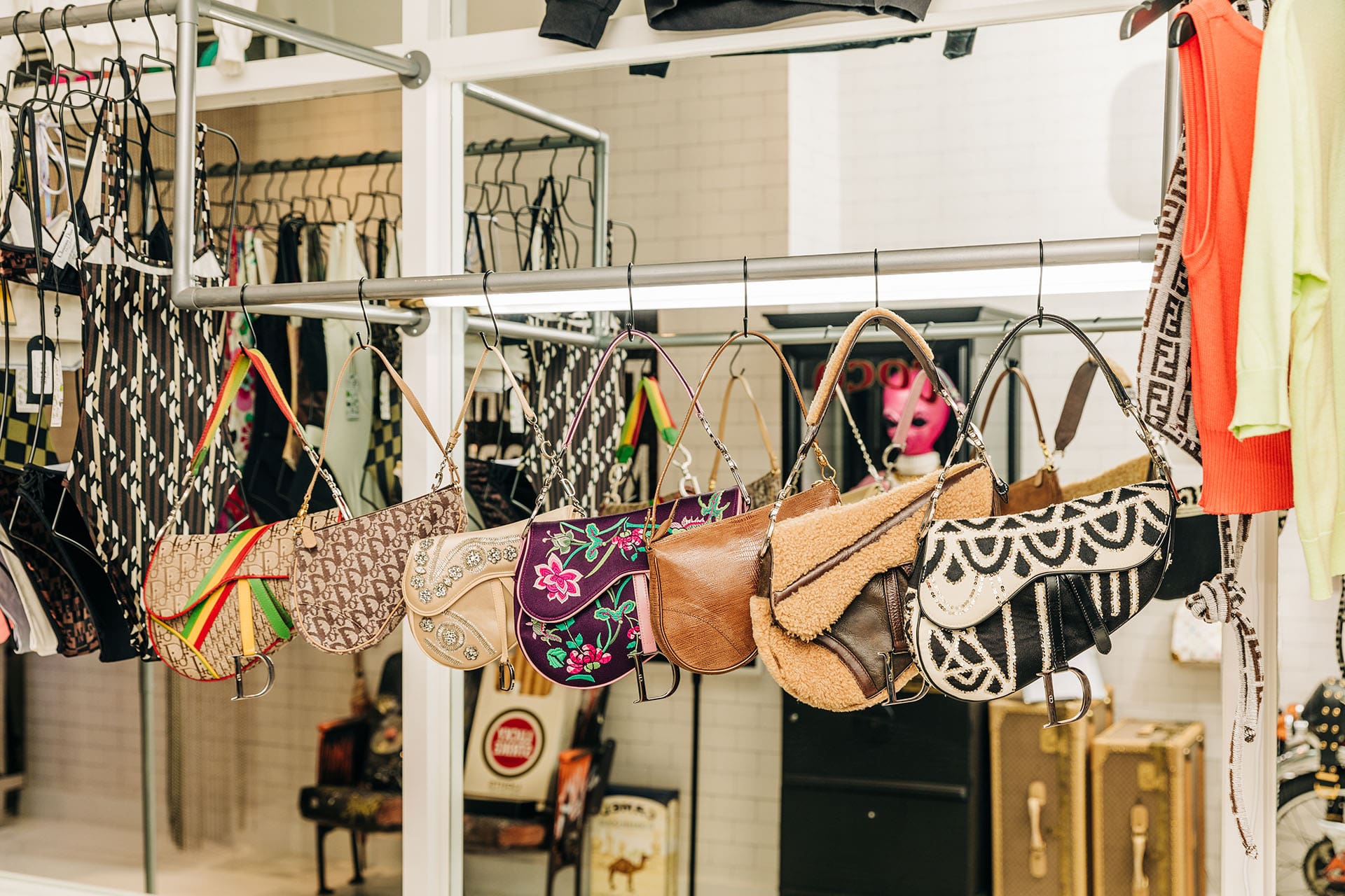Vintage handbags on display at Treasures of New York