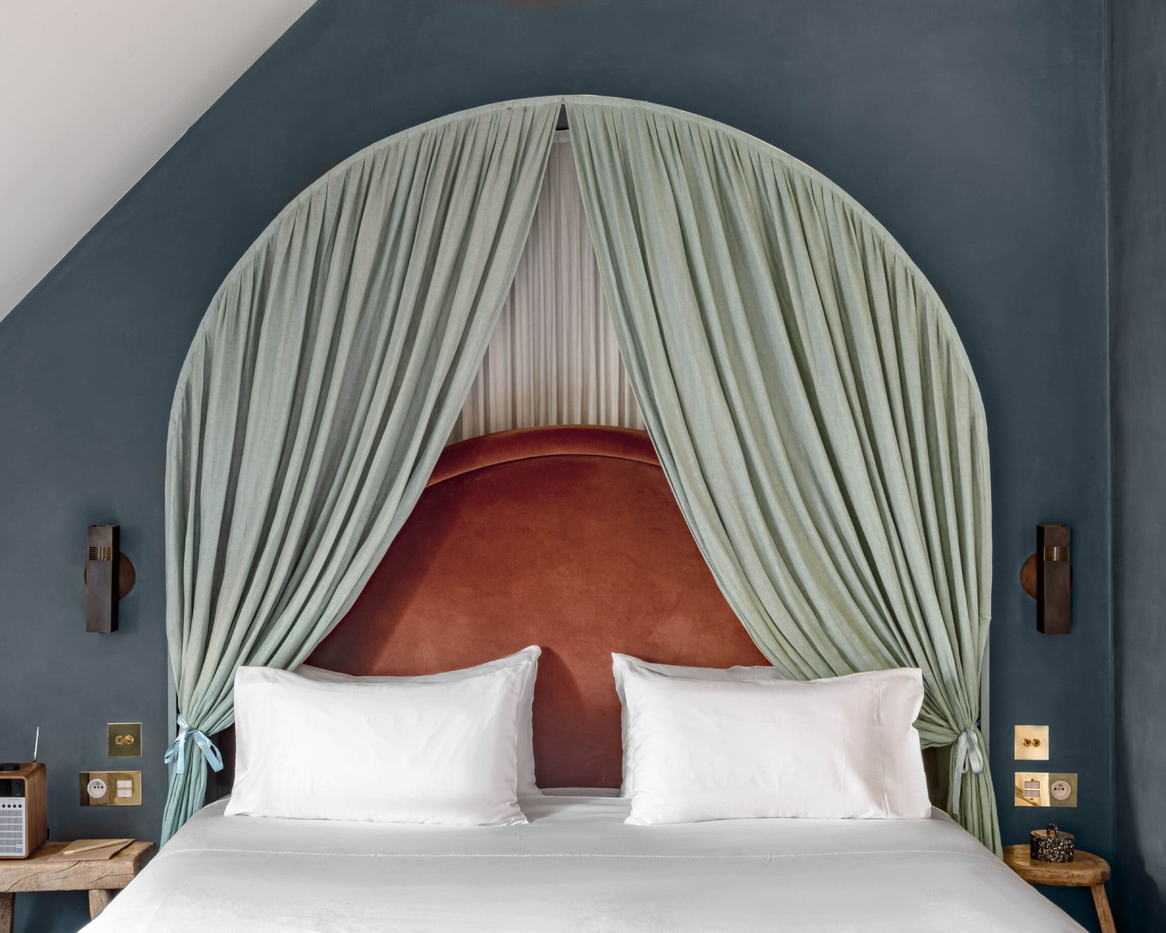 A colourful bedroom at Hotel Des Grands Boulevards.