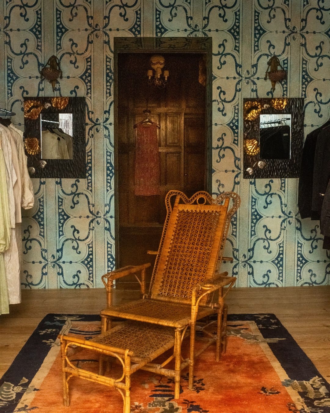 Tiled walls and an antique chair at Desert Vintage in Paris