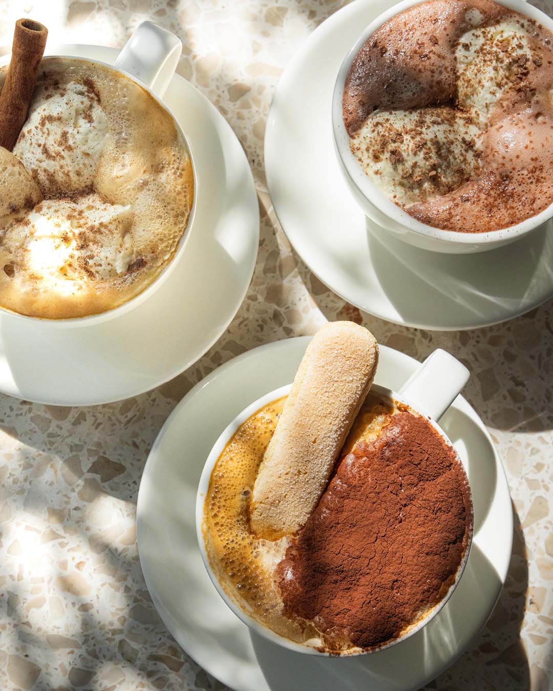 The best coffee shops in Dubai | Three tiramisu flavoured lattes at Heal