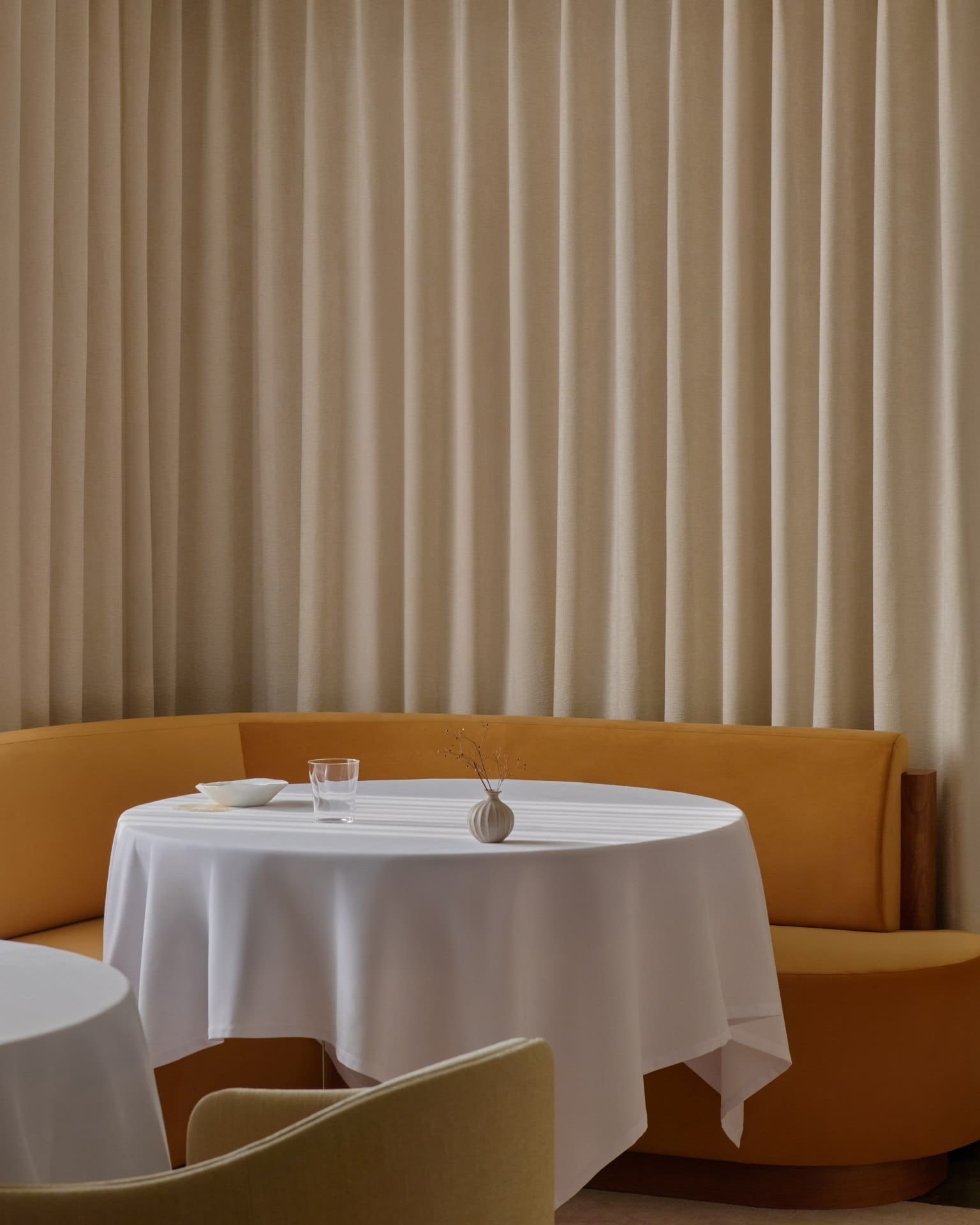 Soft interiors at Odette, Singapore's famed three Michelin starred restaurant
