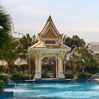 Traditional Thai sala next to the pool at Chatrium Grand Bangkok Hotel