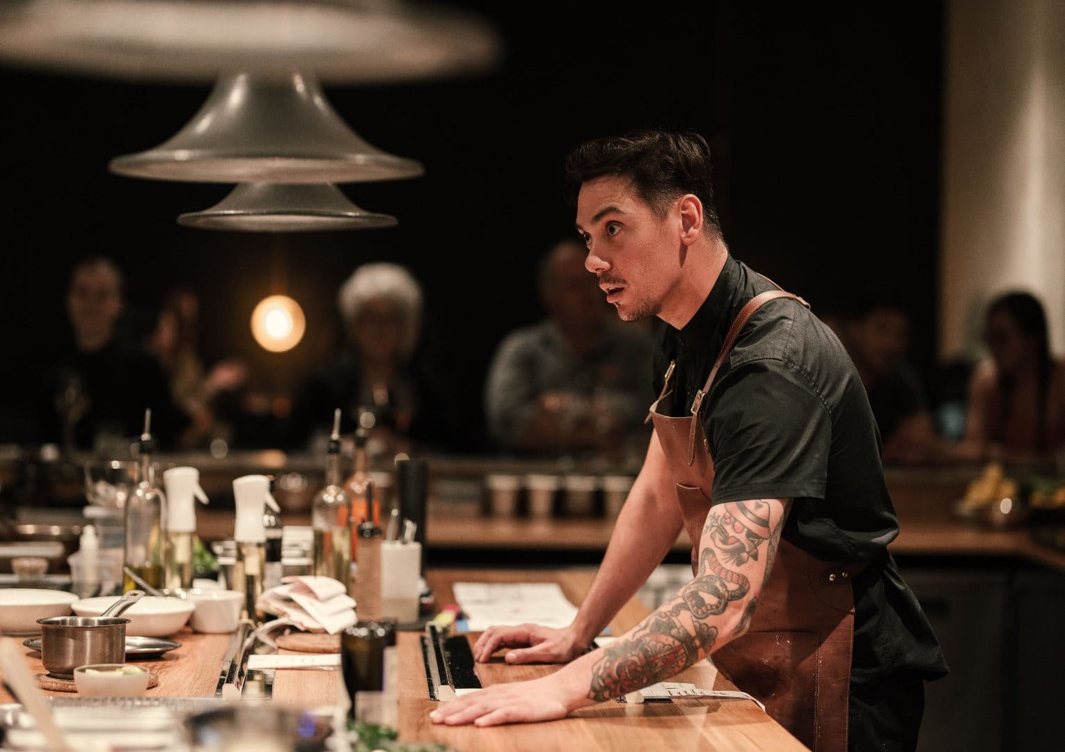 resident chef Jake Kellie prepares a feast at his open kitchen restaurant in Adelaide
