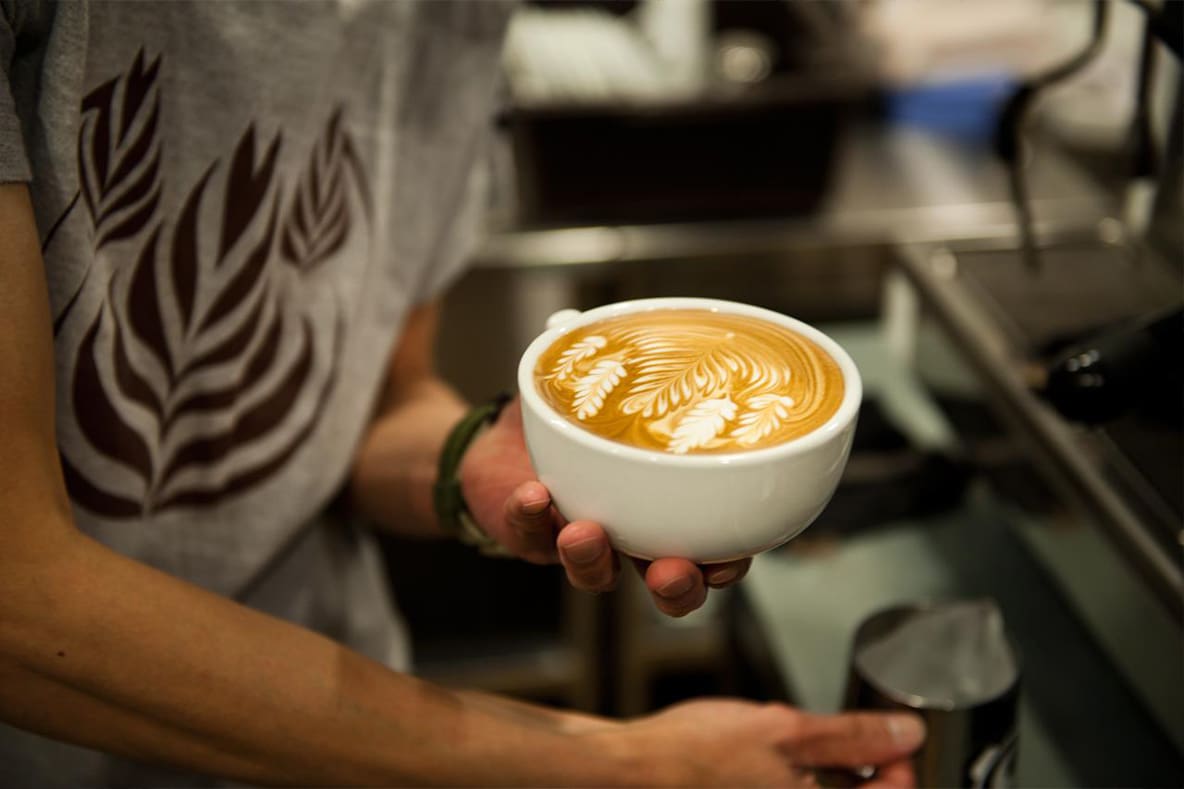 Latte art at Streamer Coffee.