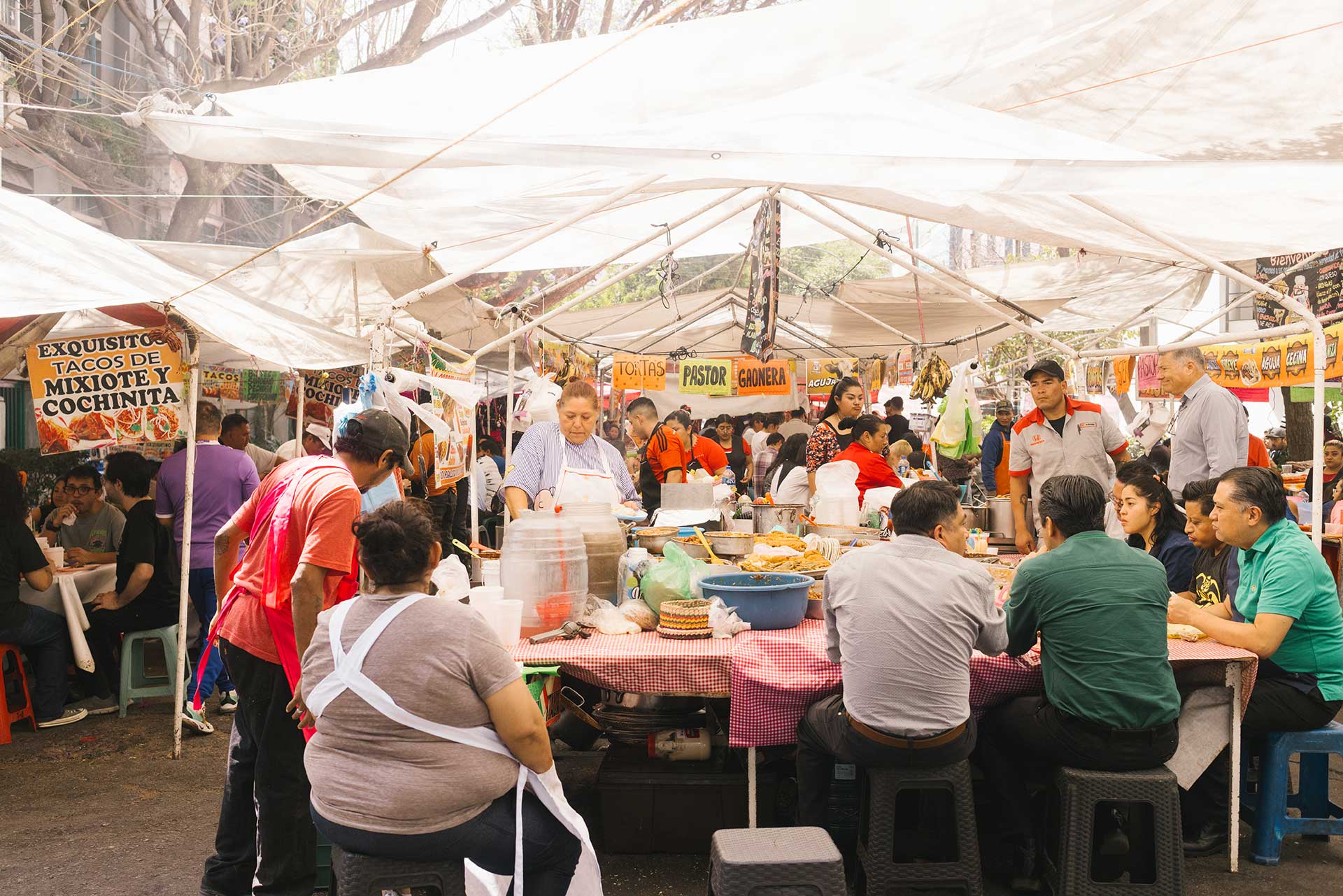 Food market in Condesa with vendors selling products