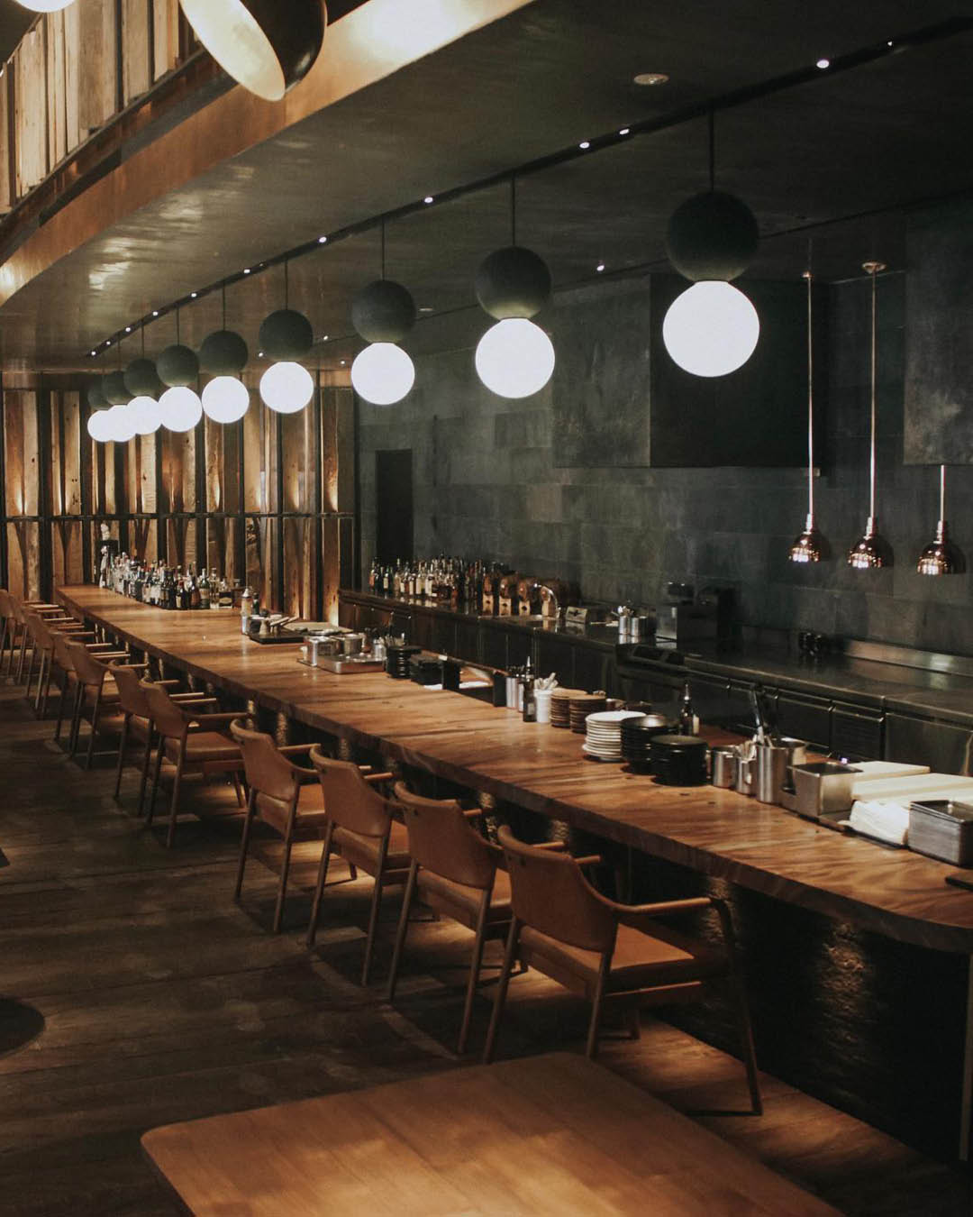 A long table at Burnt Ends restaurant, Singapore.
