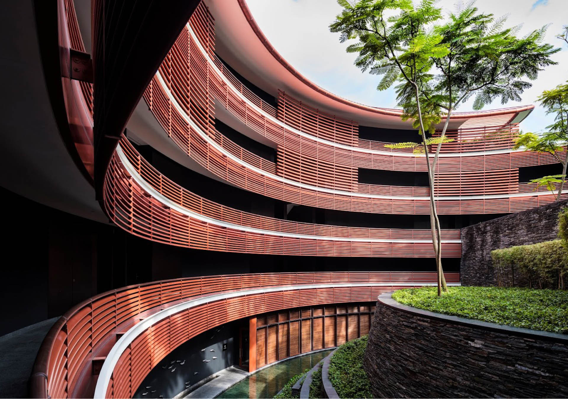 The curving contemporary extension at Capella Singapore.