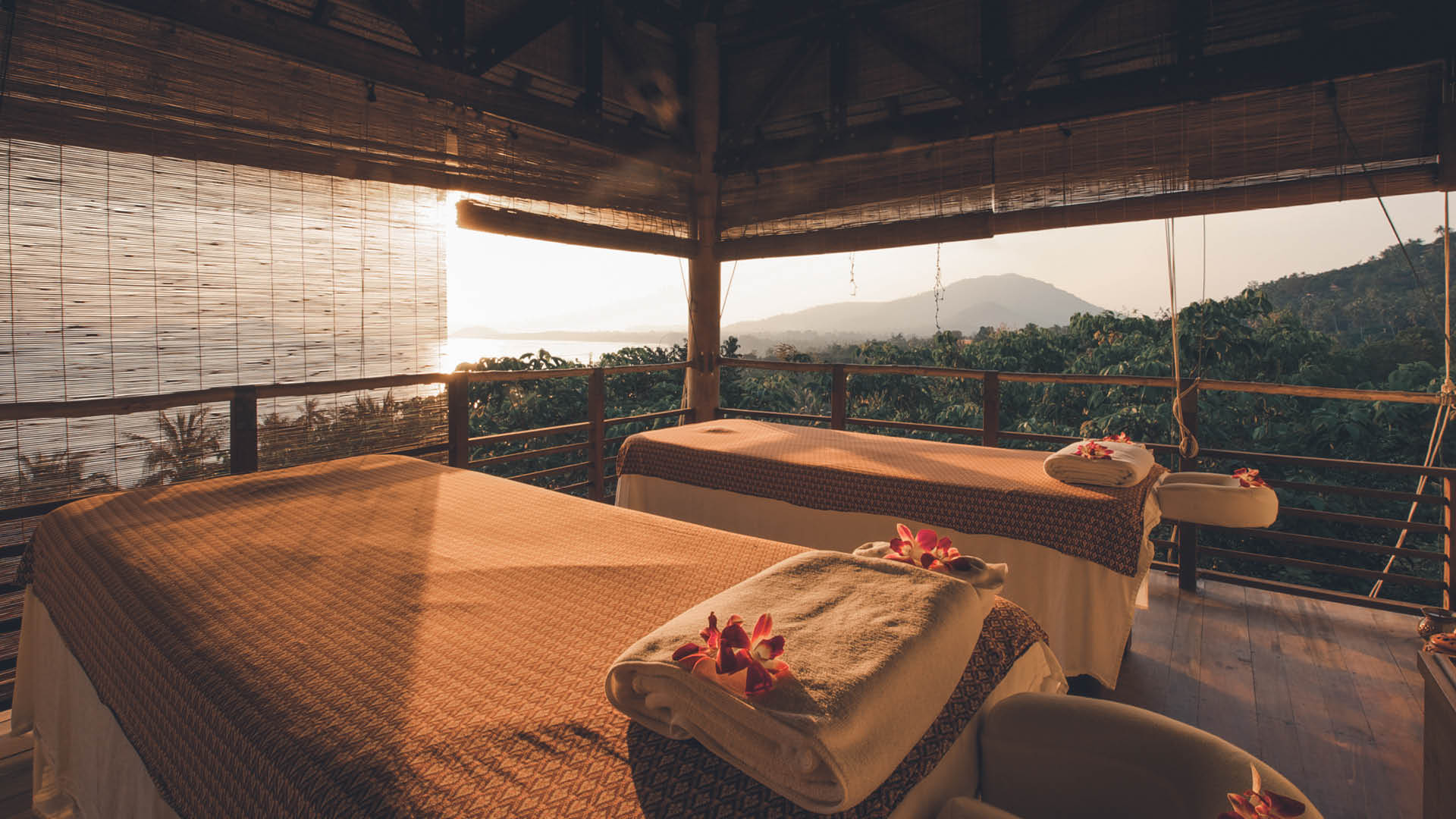 Kamalaya Thailand massage bed at sunset 