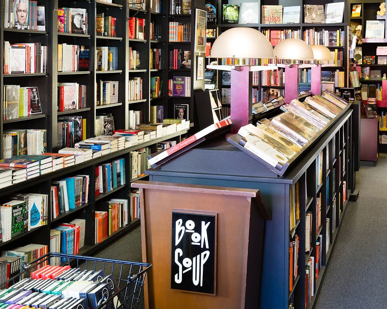 Book displays at Book Soup