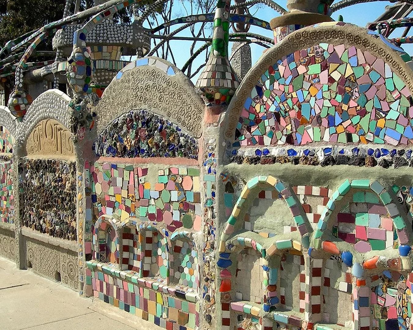 Colourful mosaics on Watts Tower