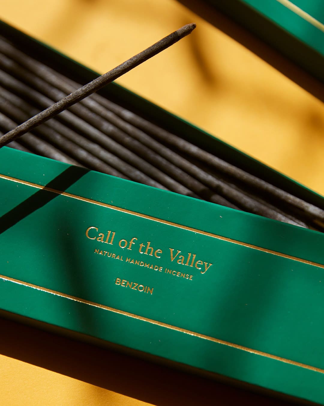 A long green box storing incense at Call of the Valley boutique in Mumbai.