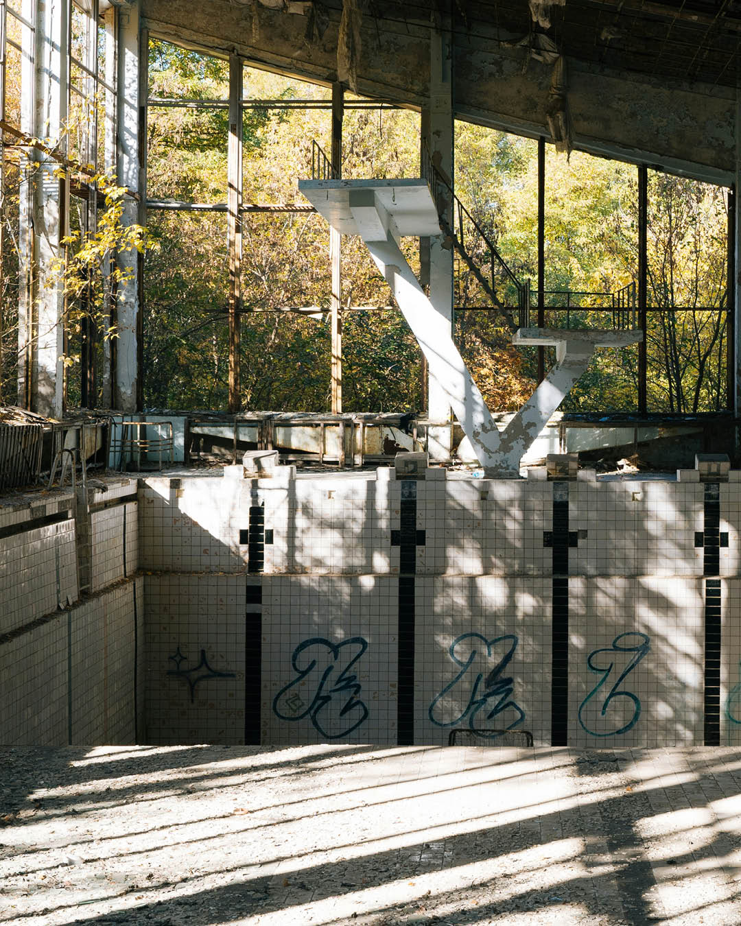 Abandoned swimming pool in Chernobyl, Ukraine