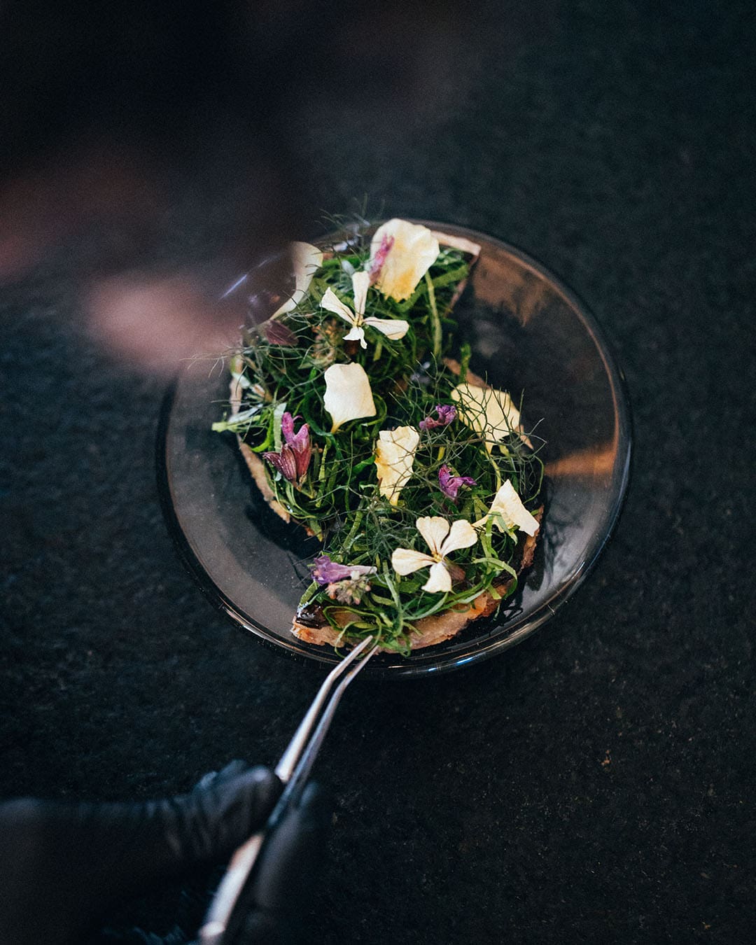 A flowery salad being served at Alouette