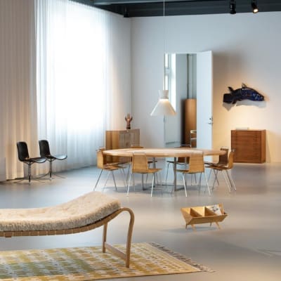 Mid-century pieces by Bruno Mathsson, Ann-Mari Forsberg, Poul Kjærholm, Mogens Koch, Jeanne Grut and Svenn Eske Kristensen, on show at Dansk Møbelkunst Gallery