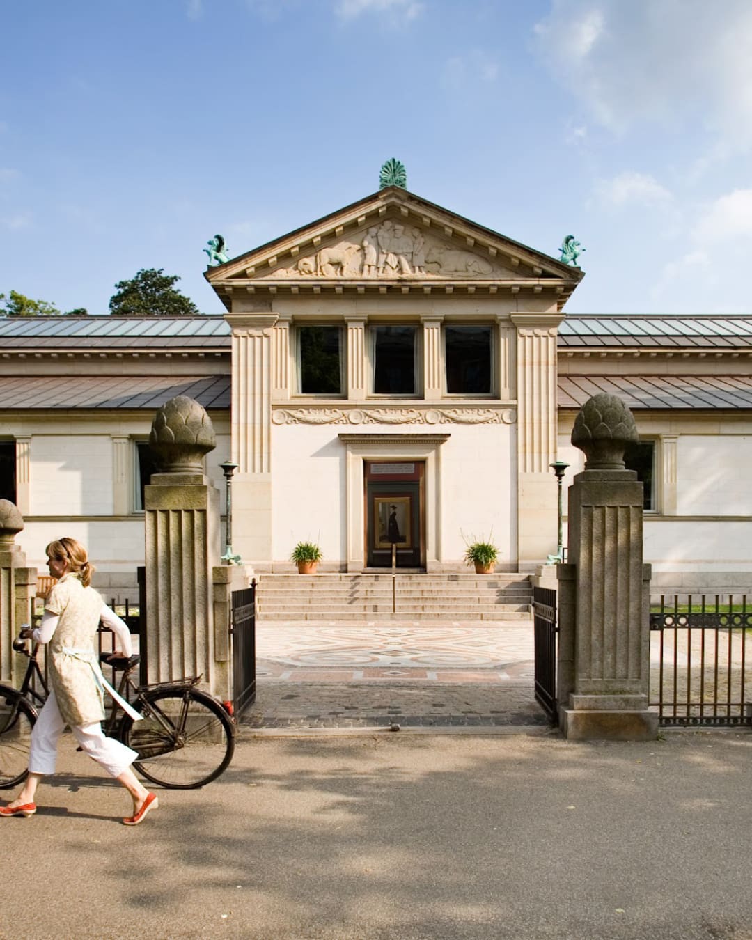 The neoclassical facade of Den Hirschsprungske Samling museum in Copenhagen.