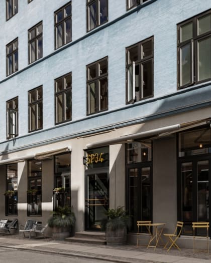 The sun-warmed exterior of Hotel SP34 in Copenhagen K