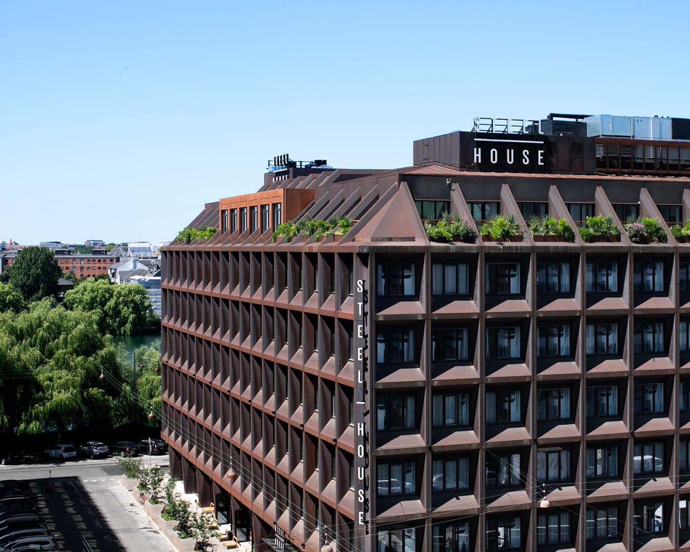 The striking exterior of Steel House hotel in Copenhagen