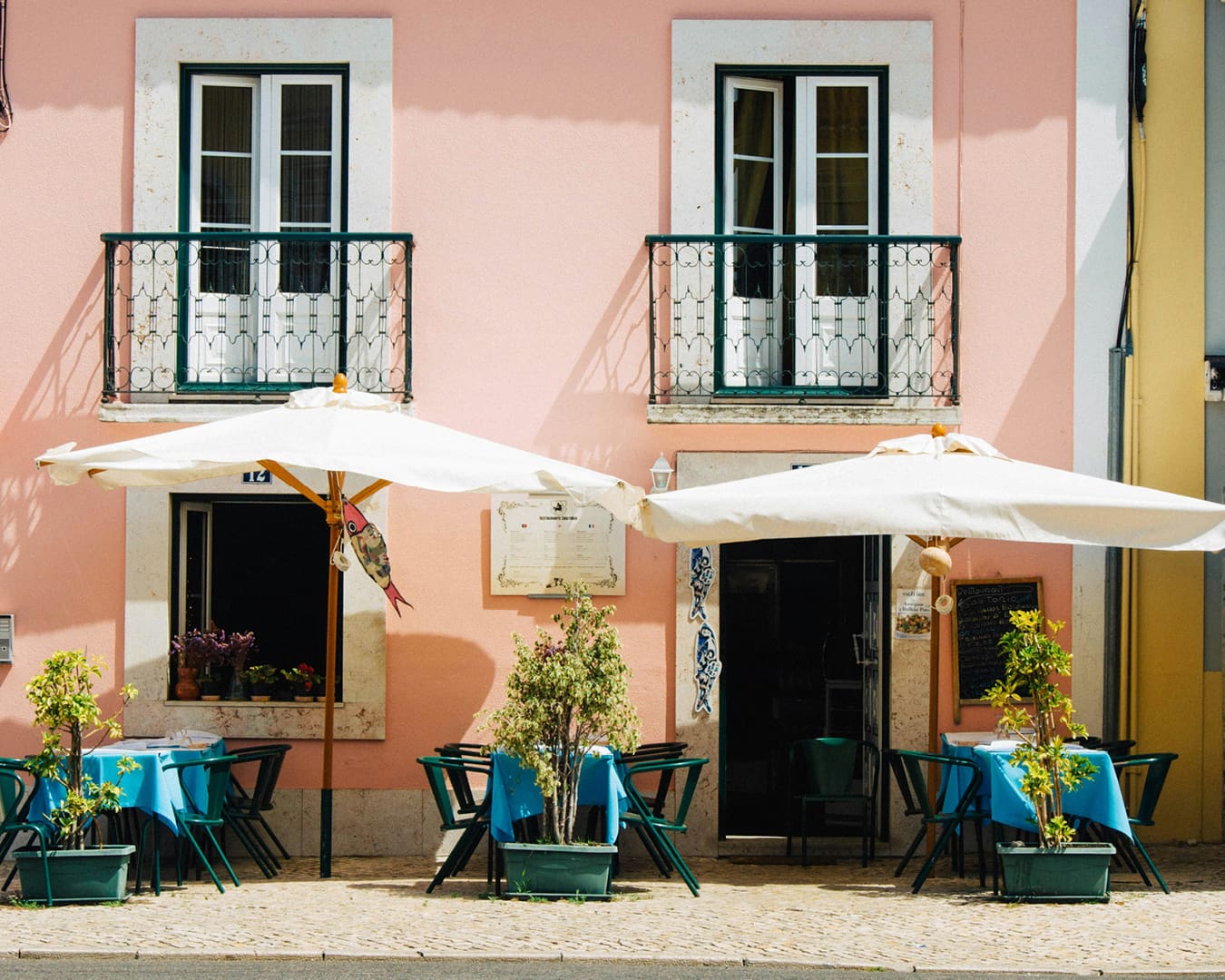 Pastel pink facades, Lisbon