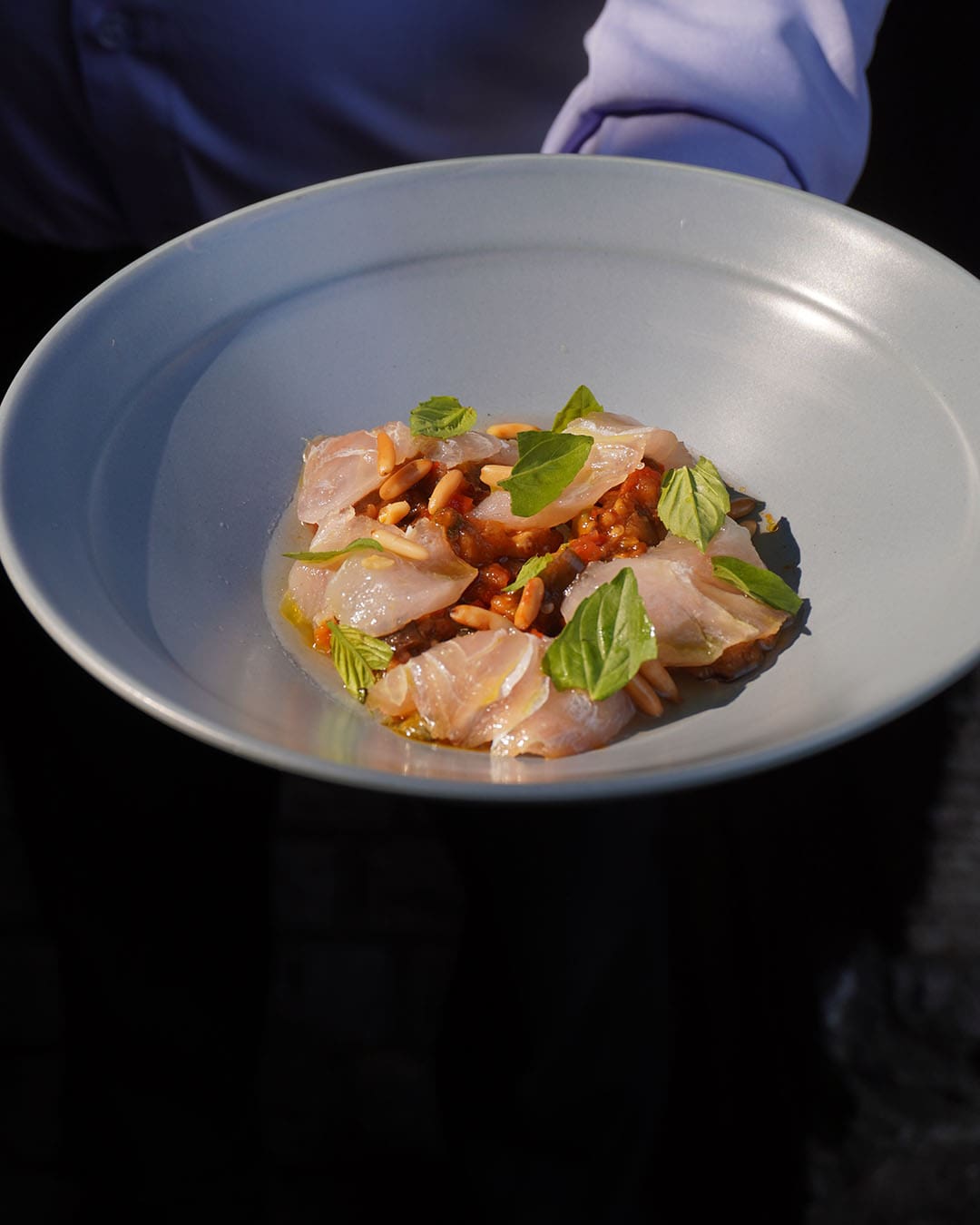 Sea Bream, Chilled Caponata & Perilla, The Table