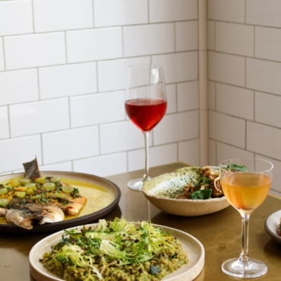 Dishes and wines at Nopi, Soho